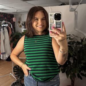 J. Crew Crew Neck Stripe Tank Top Green Navy Size Large